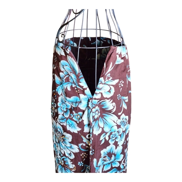 Coldwater Creek Brown Blue Floral A-Line Midi Skirt Size 12 NWT Boho Chic - Picture 5 of 11